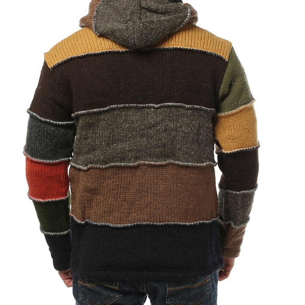 Men's Multicolor Patchwork Hooded Zip Sweater - Picture 2 of 11